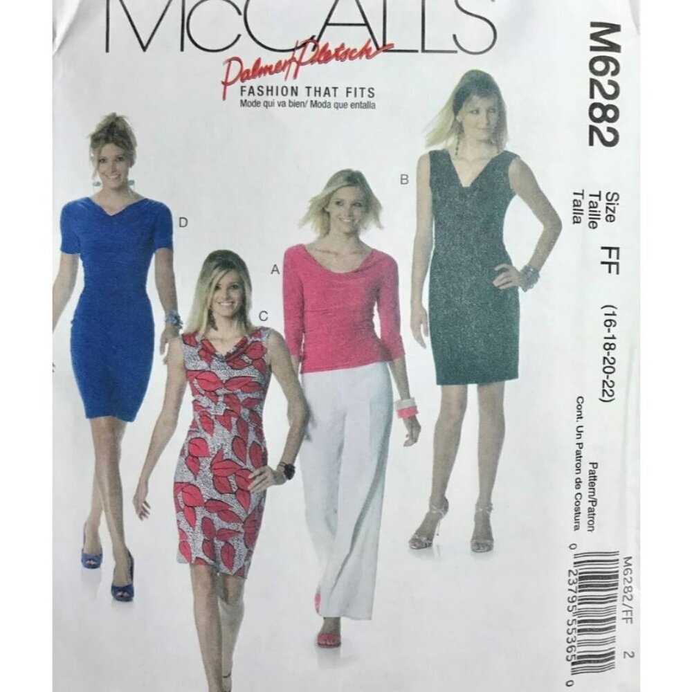 McCall's Sewing Pattern 6282 Misses Dress Lined Top Size 16-22‎